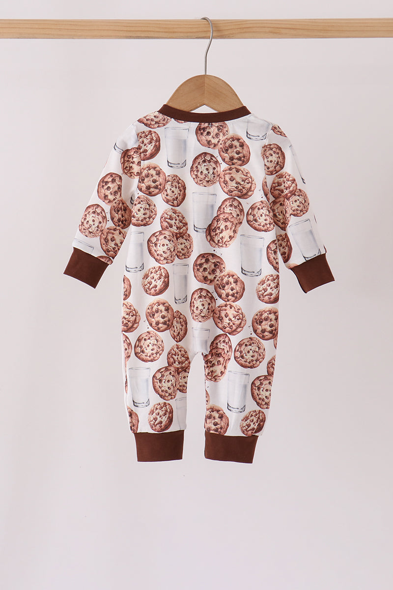 Brown Milk Cookie Print Romper
