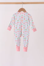 Pink bow cherry zipper bamboo romper