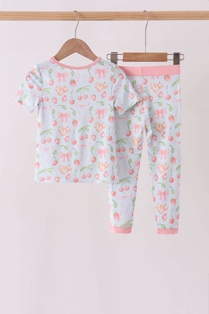 Pink bow cherry bamboo pajama set