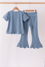 Teal scalloped active pants set