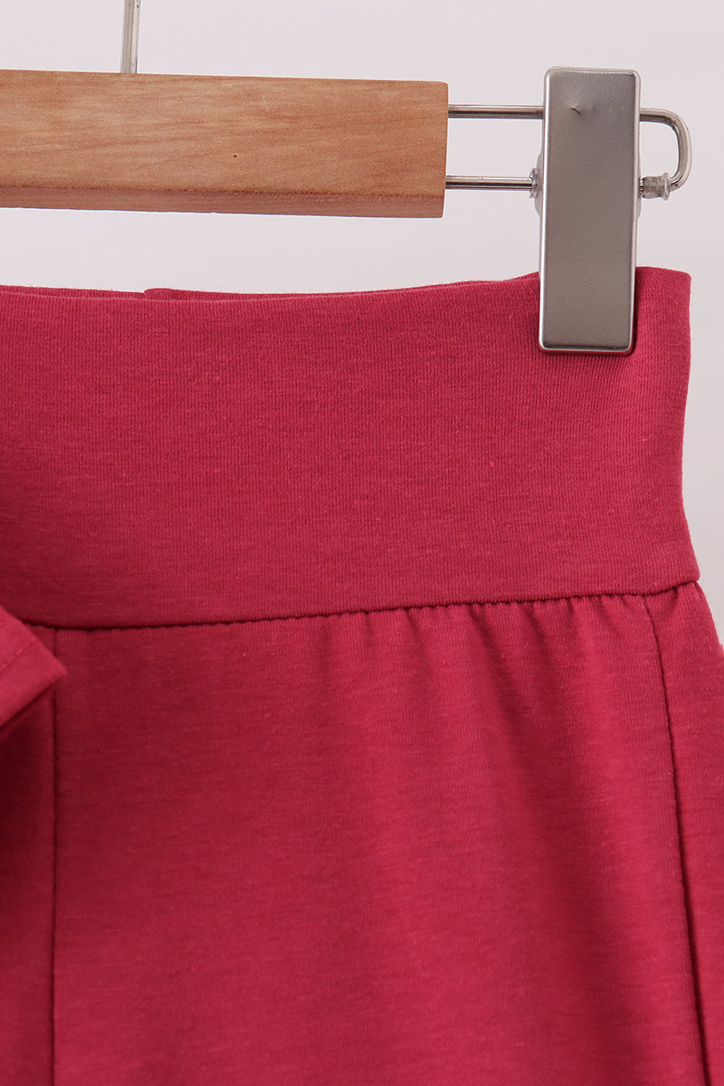 Maroon sclloped active pants set