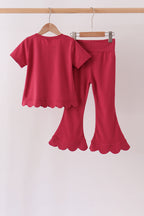 Maroon sclloped active pants set