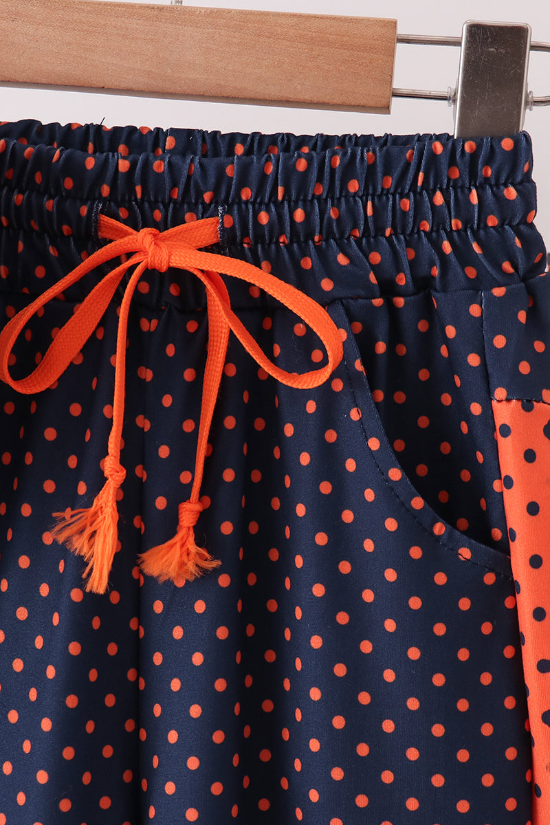 Navy Auburn dot pants set