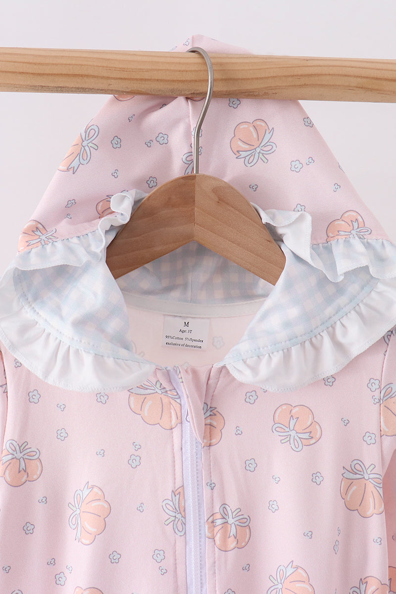 Pink pumpkin print ruffle coat