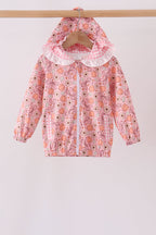 Pink pumpkin floral print ruffle coat