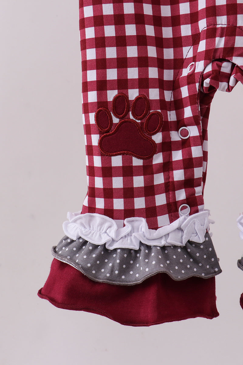 Premium Maroon Georgia bulldog gingham ruffle romper