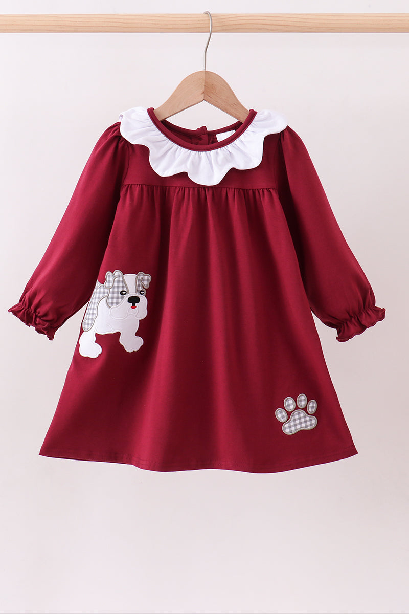 Premium Maroon Georgia bulldog applique dress
