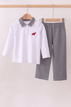 Premium White Alabama elephant embroidery pants set