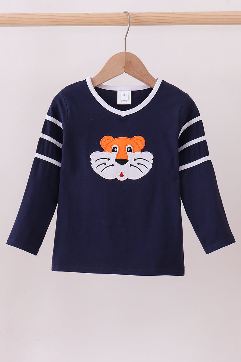 Premium Navy Auburn tiger applique top