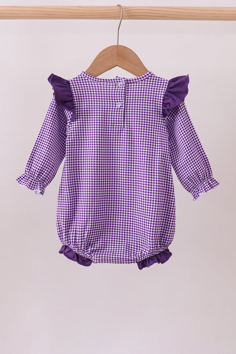 Premium Purple LSU tiger embroidery gingham ruffle bubble
