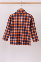 Premium Navy Auburn embroidery plaid top