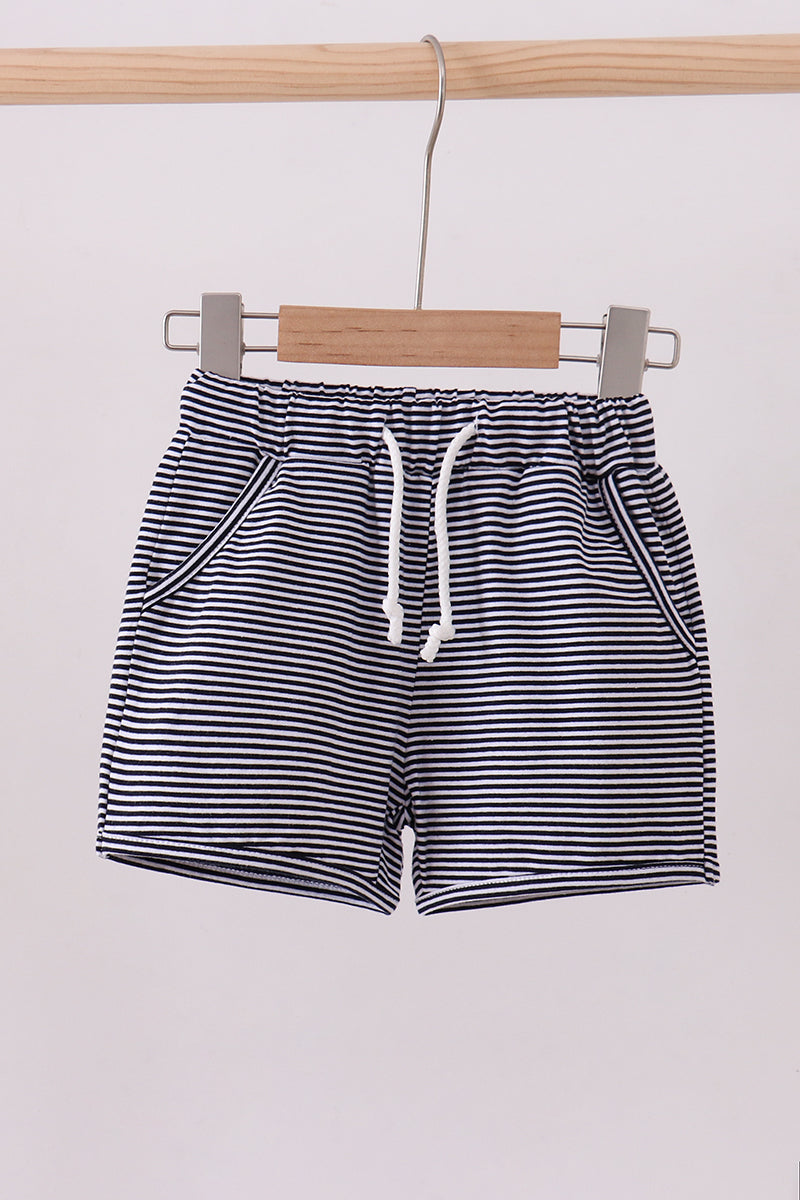 Premium Navy&white stripe drawstring shorts
