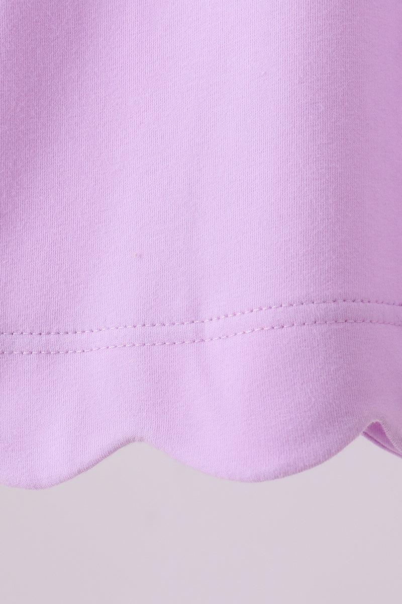 Purple flutter sleeve scalloped top