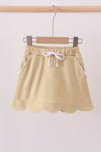 Khaki scallop hem bow skort