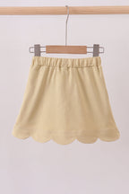 Khaki scallop hem bow skort