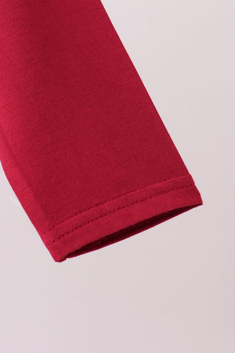 Burgundy ruffle zipper bamboo anti-slip romper – view 2