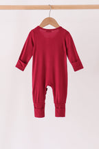Burgundy ruffle zipper bamboo romper – view 5