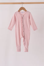 Pink ruffle zipper bamboo anti-slip romper – wholesale for boutiques | Honeydew USA