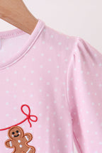 Pink christmas tree gingerbread embroidery romper
