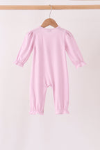 Pink christmas tree gingerbread embroidery romper