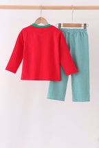 Red christmas santa embroidery pants set