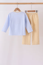 Blue turkey embroidery pants set