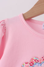 Pink turkey embroidery scalloped pants set