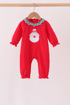 Red christmas santa embroidery ruffle romper