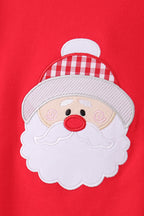 Red christmas santa embroidery ruffle romper