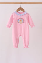 Pink turkey embroidery ruffle romper