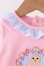 Pink turkey embroidery ruffle romper
