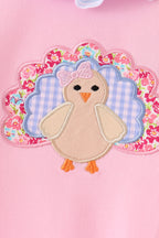 Pink turkey embroidery ruffle romper