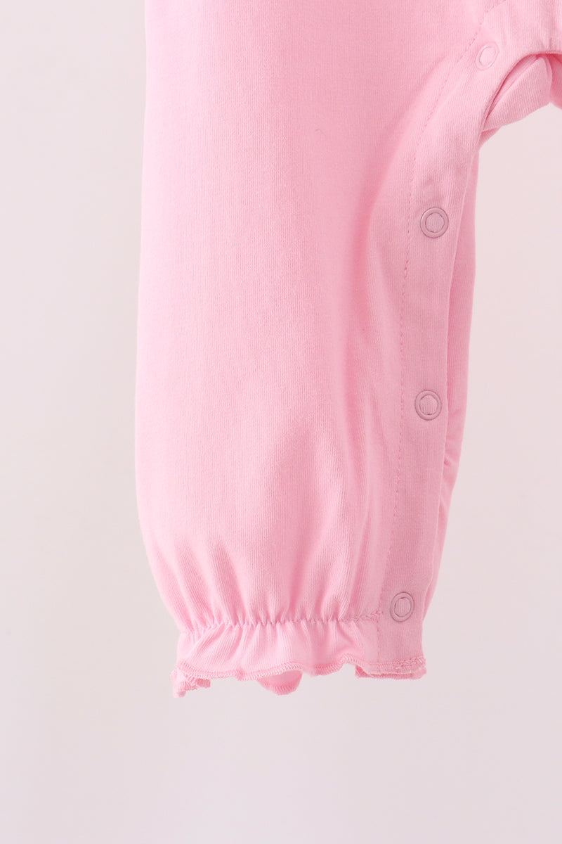 Pink turkey embroidery ruffle romper