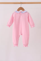 Pink turkey embroidery ruffle romper
