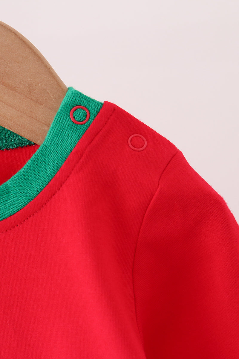 Red christmas santa embroidery romper