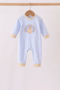 Blue turkey embroidery stripe romper