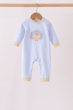Blue turkey embroidery stripe romper