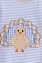 Blue turkey embroidery stripe romper