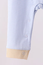 Blue turkey embroidery stripe romper