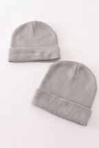 Grey ribbed basic knit beanie hat