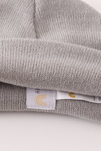 Grey ribbed basic knit beanie hat