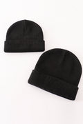 Black ribbed basic knit beanie hat