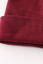 Burgundy ribbed basic knit beanie hat