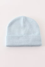 Blue ribbed basic knit beanie hat