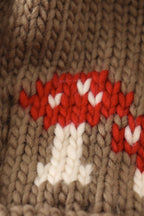 Brown pompom mushroom cable beanie hat