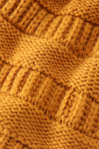Mustard pompom cable beanie hat