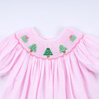 Pink christmas tree hand smocked ruffle pants set