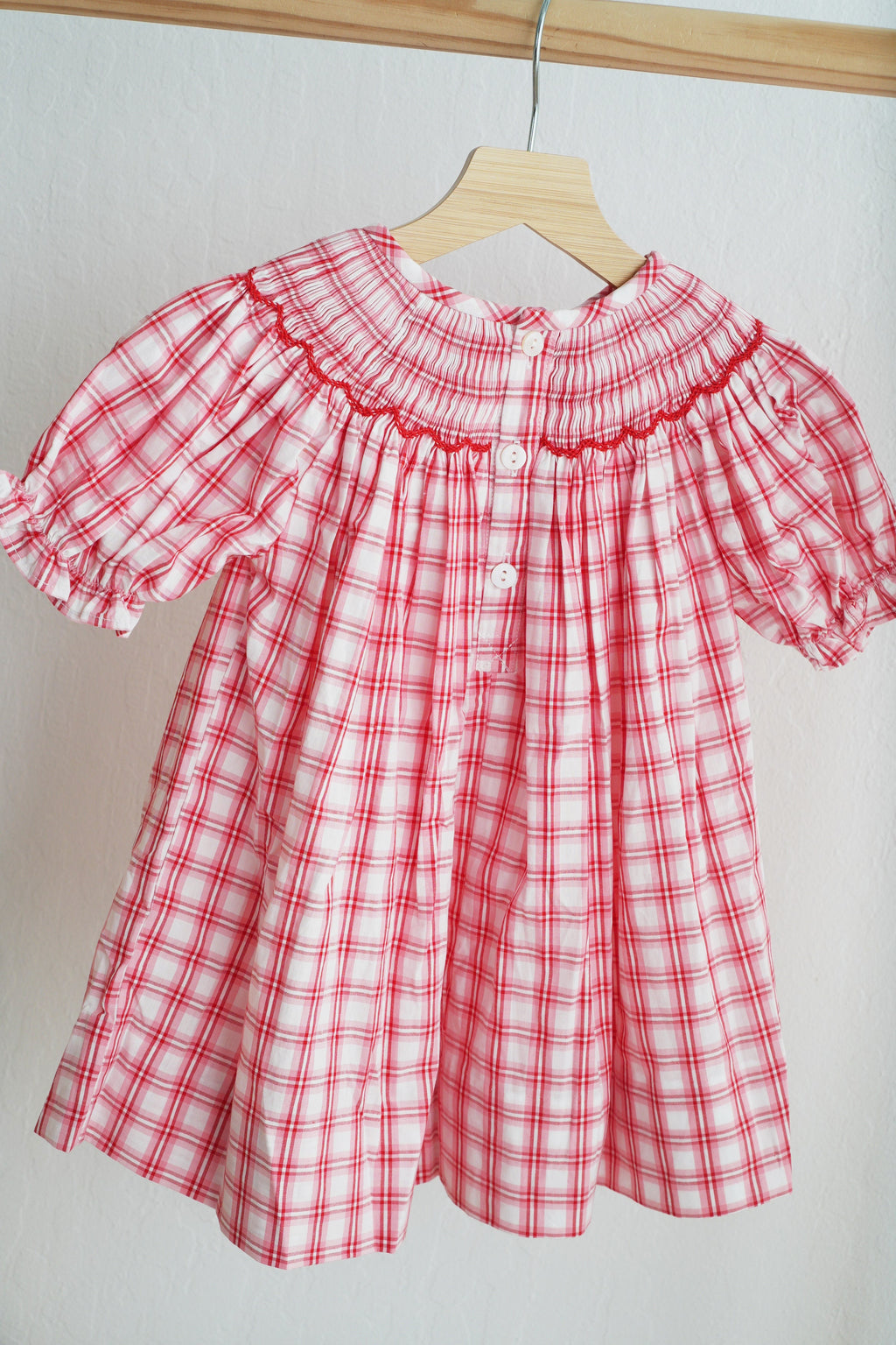 Red christmas santa claus hand smocked plaid dress
