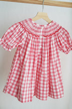 Red christmas santa claus hand smocked plaid dress