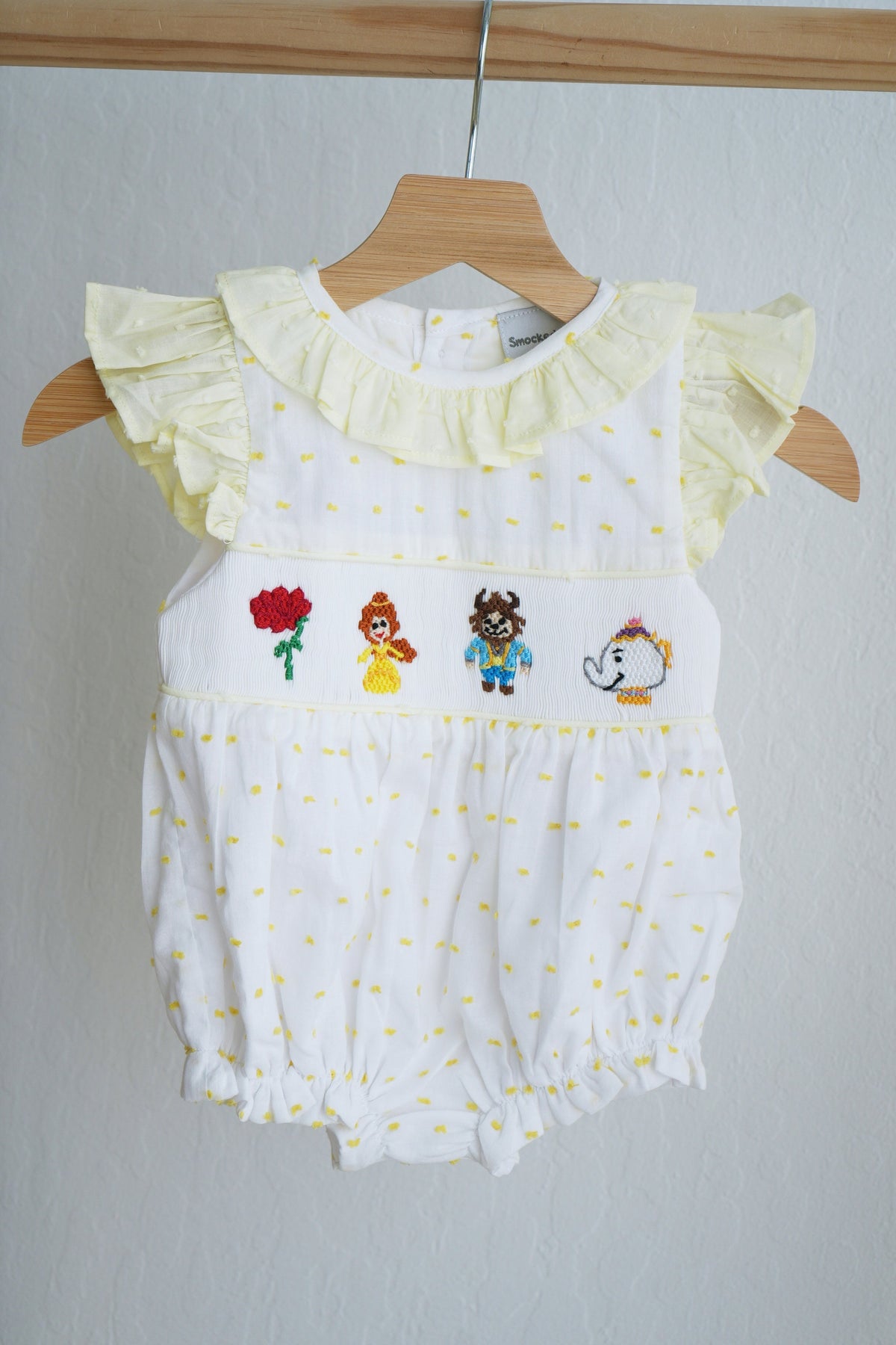 Mustard character hand smocked ruffle bubble